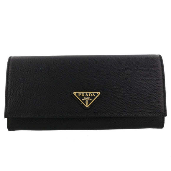Prada Black Saffiano Leather Triangle Logo Continental - Picture 1 of 6